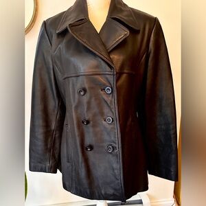 Women's Vintage Y2K Black Double-Breasted Leather Jacket